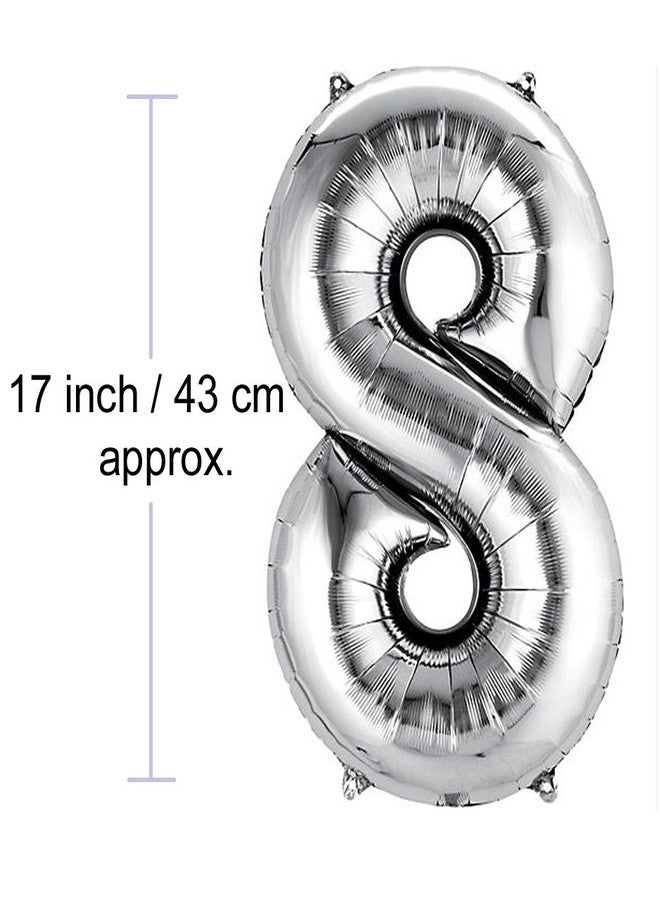 AMFIN® 17 inch 8 Number Foil Balloon, Birthday Decoration Items - Silver - Image 4